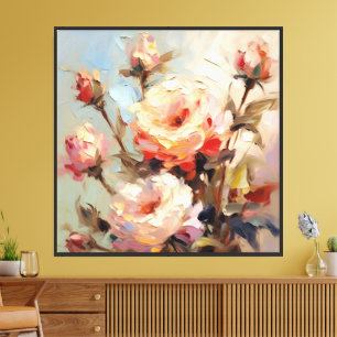 Impressão Em Tela Arte Floral de Rosas em Estilo Pintura