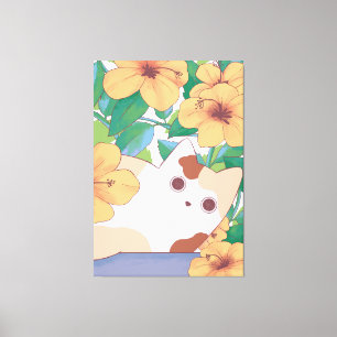 Impressão Em Tela Arte Floral Fofa de Gato Estética da Natureza