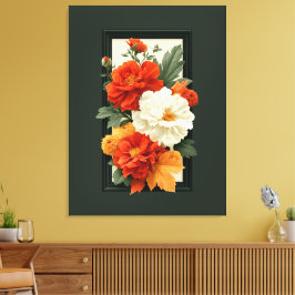 Impressão Em Tela Arte Floral Laranja e Branco Elegante