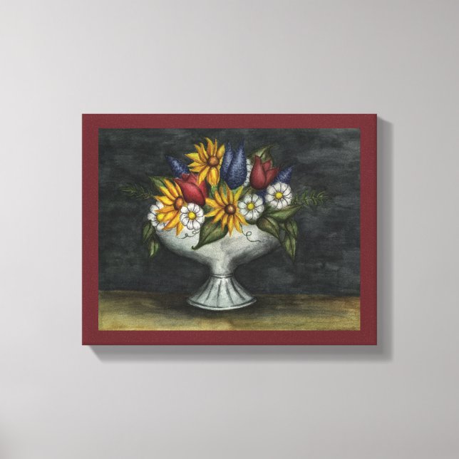 Impressão Em Tela Arte Floral Primitiva em Tela (Frente)