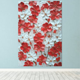 Impressão Em Tela Arte Floral Vermelha e Branca em Impasto