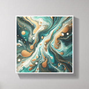 Impressão Em Tela Arte Fluida de Luxo Esmeralda e Ouro - Elegante Az