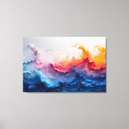 Impressão Em Tela Arte Fluido Abstrato Onda do Oceano Brilho do Pôr