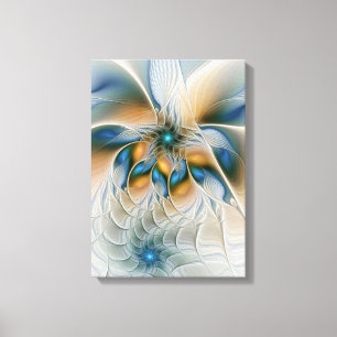 Impressão Em Tela Arte Fractal, Abstrato Fantasia, Com Azul