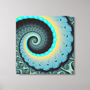 Impressão Em Tela Arte Fractal Espiral Azul Turquesa Laranja Abstrat