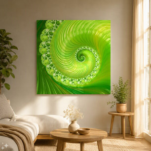 Impressão Em Tela Arte fractal espiral moderna abstrata em verde lim