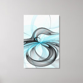 Impressão Em Tela Arte Fractal Moderna Abstrata Antracite Cinza Azul