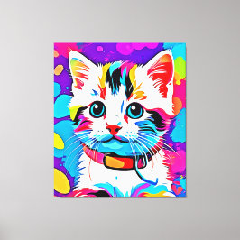 Impressão Em Tela Arte Gatinho Colorida