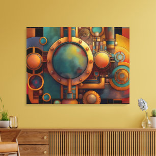 Impressão Em Tela Arte Geométrica Industrial Steampunk