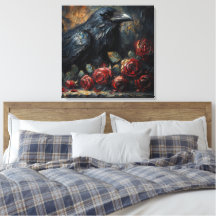Arte Gótico Corvo e Rosas Vermelhas
