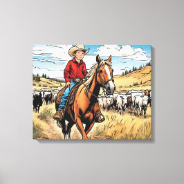 Impressão Em Tela Arte Gráfica do Cowboy Bovinos Rancher Menino