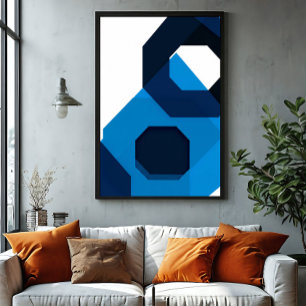 Impressão Em Tela Arte Hexágono Azul