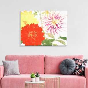 Impressão Em Tela Arte Japonesa Floral Vintage Dália