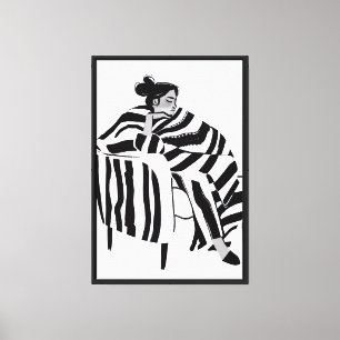 Impressão Em Tela Arte linear e monocromática da Mulher Minimalista