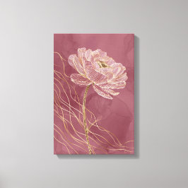 Impressão Em Tela Arte Linear Floral Rosa Poeira Dourado Minimalista