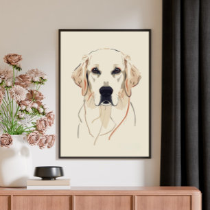 Impressão Em Tela Arte Linear Minimalista de Golden Retriever