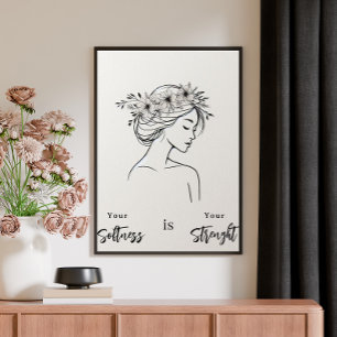 Impressão Em Tela Arte Linear Minimalista de Mulher Escandinava Neut