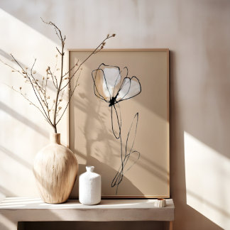 Impressão Em Tela Arte Minimalista de Flores em Linhas | Abstrato Ne