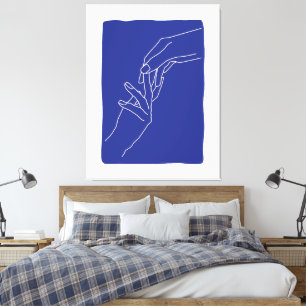 Impressão Em Tela Arte Minimalista de Linha Mãos Moderno Cartaz Azul