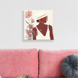 Impressão Em Tela Arte Minimalista de Mulher Negra para Parede