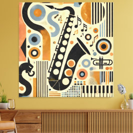 Impressão Em Tela Arte Minimalista de Saxofone da Era do Jazz de Mea