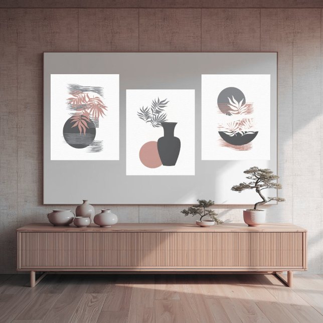 Impressão Em Tela Arte Minimalista em Tela Rosa e Cinza para Parede (A lovely minimalistic, geometric canvas art set perfect for decorating your home, office or business)