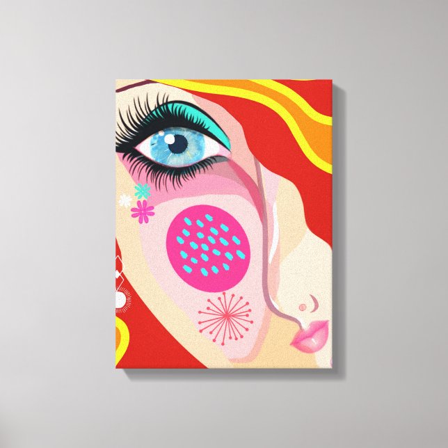 Impressão Em Tela Arte Moderna Abstrata e Caprichosa de Rosto Femini (Frente)