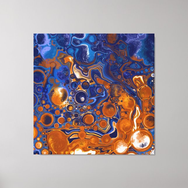 Impressão Em Tela Arte Moderna Abstrato de Azul e Cobre (Frente)