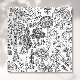 Impressão Em Tela Arte Moderna em Preto e Branco de Árvores Desenhad