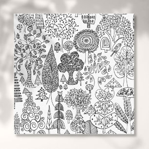 Impressão Em Tela Arte Moderna em Preto e Branco de Árvores Desenhad