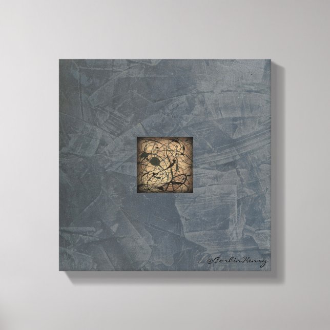 Impressão Em Tela Arte Moderna Estilo Pollock Cinza Ardósia (Frente)