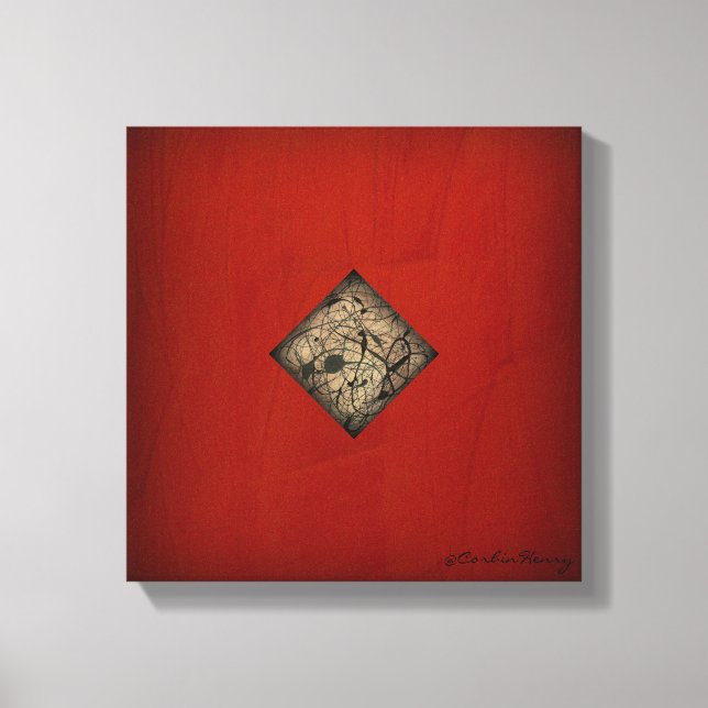 Impressão Em Tela Arte Moderna Estilo Pollock Vermelho Dramático (Frente)