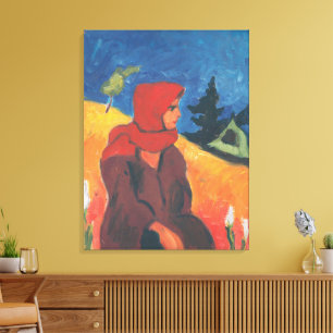 Impressão Em Tela Arte Moderna Vila Rapariga Vintage em Lenço Vermel
