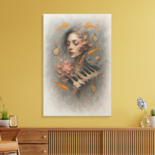 Impressão Em Tela Arte Musical Abstrata Piano Surrealista