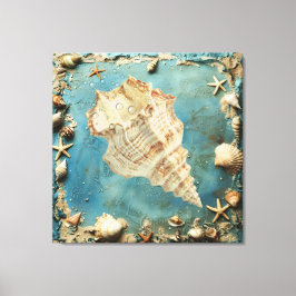 Impressão Em Tela Arte Náutica de Conchas em Tela na Parede