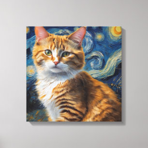 Impressão Em Tela Arte noturna estrelada com um gato