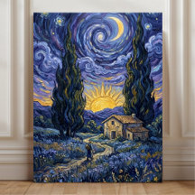 Arte Noturna Estrelada do Crepúsculo dos Ciprestes