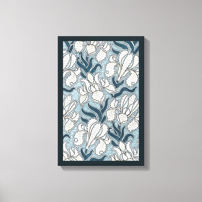 Impressão Em Tela Arte Nova Antiga, Flores de Íris de Jardim Azul (Frente)