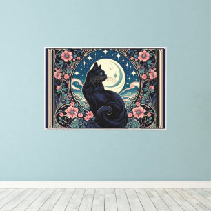Impressão Em Tela Arte Nova Gato Preto Místico
