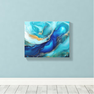Impressão Em Tela Arte Oceânica Abstrata Tranquila em Cobalto e Azul