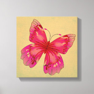 Impressão Em Tela Arte oriental da borboleta rosa-vintage