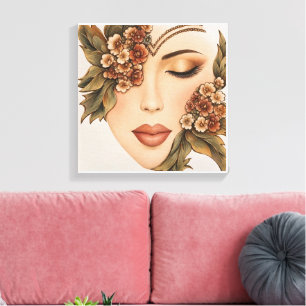 Impressão Em Tela Arte Original Floral Terroso Retrato Feminino Impr
