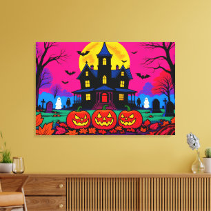 Impressão Em Tela Arte Pop Moderna de Cemitério de Halloween