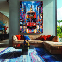 Arte Pop Ônibus de Londres com Fundo do Big Ben