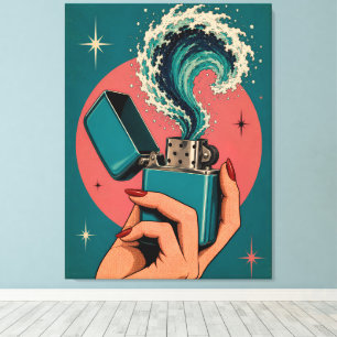 Impressão Em Tela Arte Pop Surrealista Retro Acendedor com Onda do O