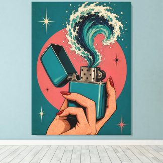 Impressão Em Tela Arte Pop Surrealista Retro Acendedor com Onda do O