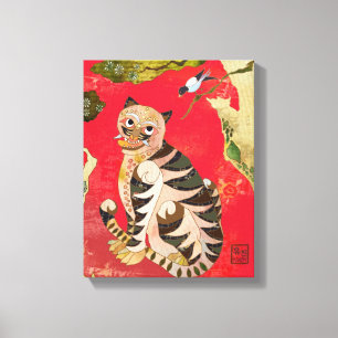 Impressão Em Tela Arte popular do coreano do Magpie e do tigre