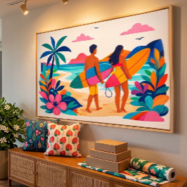 Impressão Em Tela Arte praiana tropical de meados do século