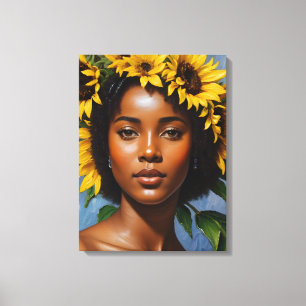 Impressão Em Tela Arte Retrato de Girassol, Mulher Negra