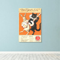 Arte Retro de um Gato Laranja e um Coelho Branco c
